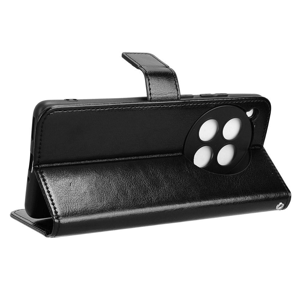 EIDERWOOD OnePlus 12R glanset lær flipdeksel m. Lommebok og stropp - Svart