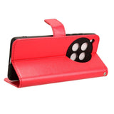 EIDERWOOD OnePlus 12R glanset lær flipdeksel m. Lommebok og stropp - rød