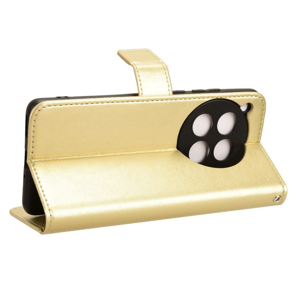 EIDERWOOD OnePlus 12R glanset lær flipdeksel m. Lommebok og stropp - gull