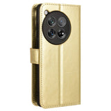 EIDERWOOD OnePlus 12R glanset lær flipdeksel m. Lommebok og stropp - gull