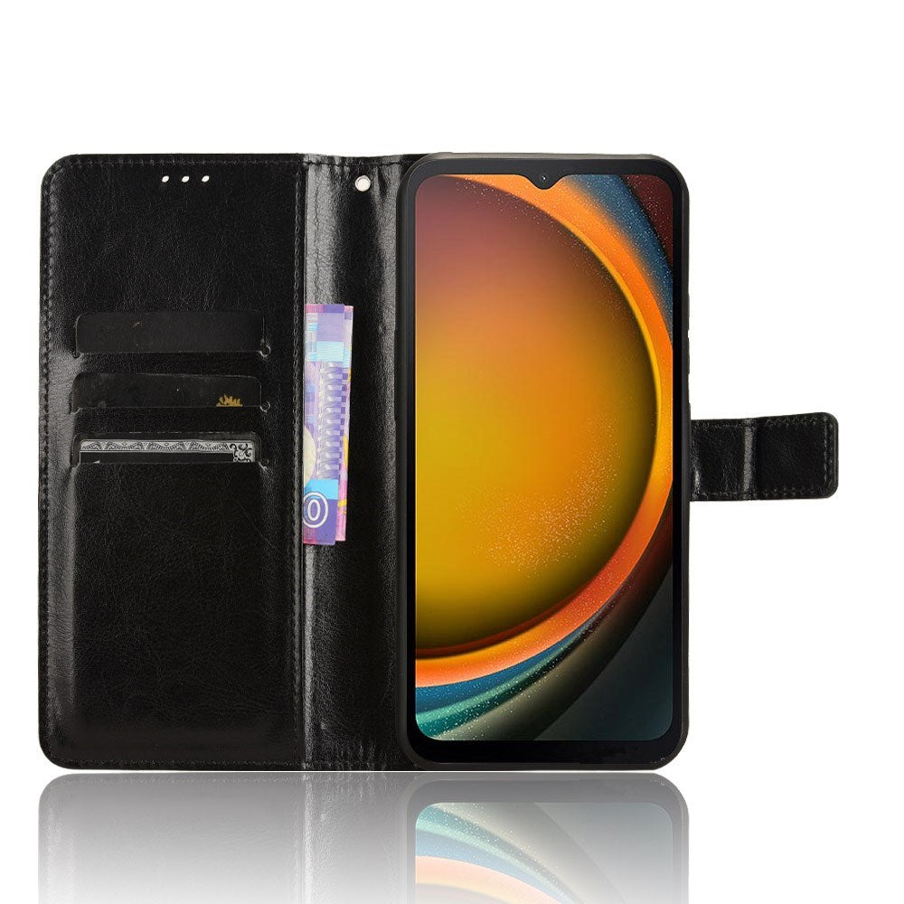 EIDERWOOD Samsung Galaxy Xcover 7 glanset lær flipdeksel m. Lommebok og stropp - Svart