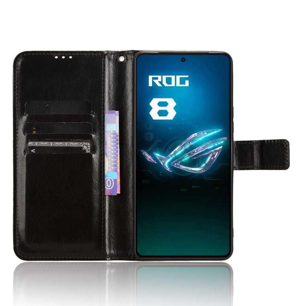 EIDERWOOD Asus ROG Phone 8 / 8 Pro Leather Flip Cover m. Lommebok og stropp - Svart