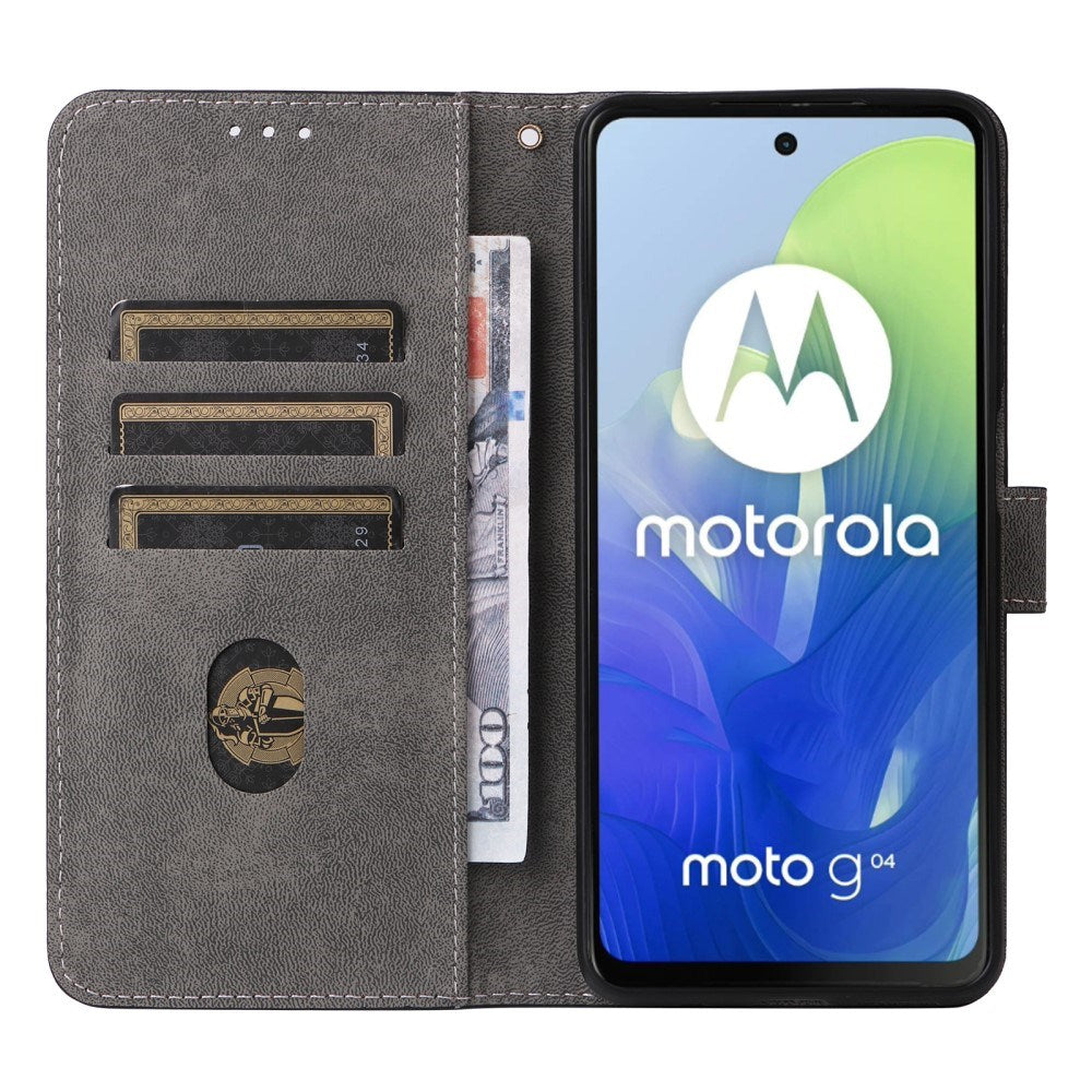 EIDERWOOD Motorola Moto G04 / G24 / G24 Power Leather Flip Cover m. Lommebok og stropp - Svart