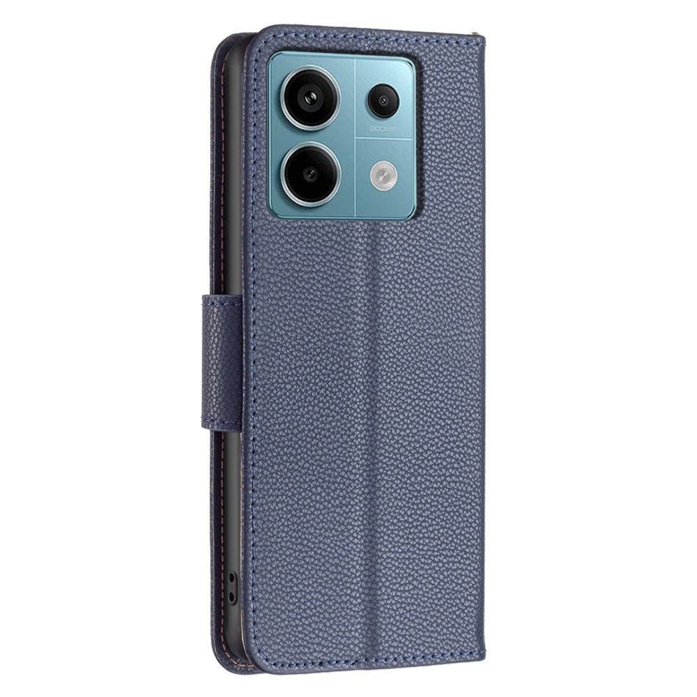 EIDERWOOD Xiaomi Redmi Note 13 Pro (4G) Litchi Leather Flip Cover m. Lommebok og stropp - blå