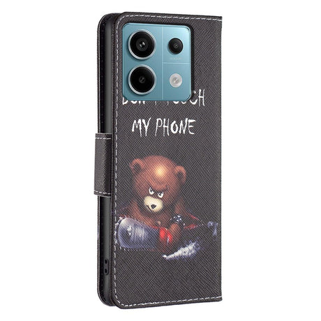 EIDERWOOD Xiaomi Redmi Note 13 Pro (4G) / Poco M6 Pro Leather Flip Cover m. Pung &amp; Print - "Don't Touch My Phone" Bjørn