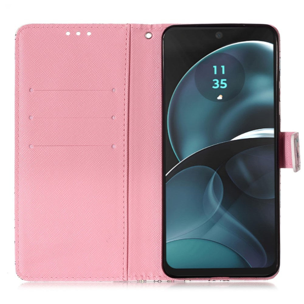 EIDERWOOD Motorola Moto G Play (2024) Leather Flip Cover m. Stropp og lommebok - Sommerfugler