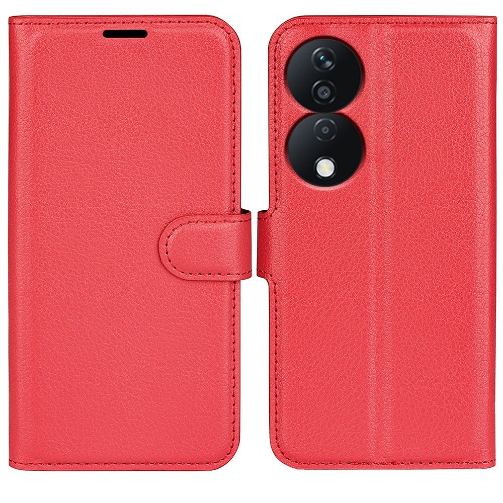 Honor X7b / 90 Smart - EIDERWOOD Faux Leather Flip Cover m. Kortholder og stativ funksjon - rød