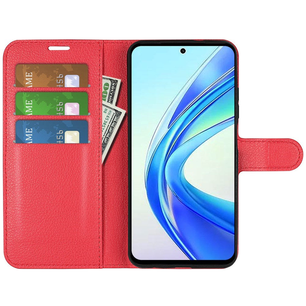 Honor X7b / 90 Smart - EIDERWOOD Faux Leather Flip Cover m. Kortholder og stativ funksjon - rød