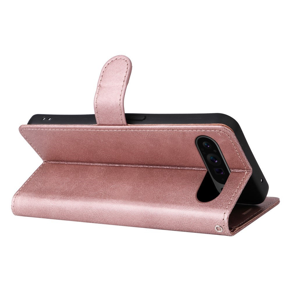 EIDERWOOD Google Pixel 9 Pro XL Flip-deksel i skinn m. Lommebok og stropp - Rose gull