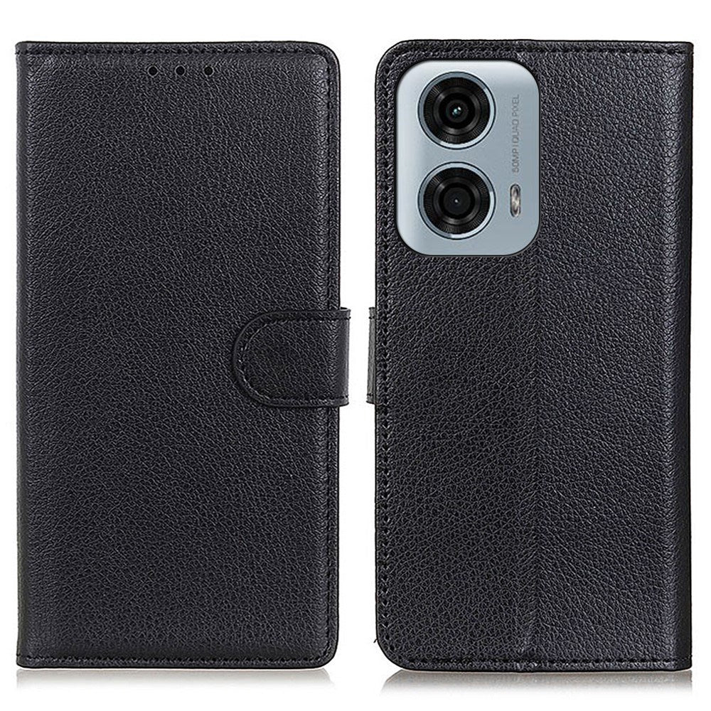 EIDERWOOD Vertical Litchi Texture Telefonveske til Motorola Moto E14 4G / G04 4G / G04s 4G / G24 4G - Svart