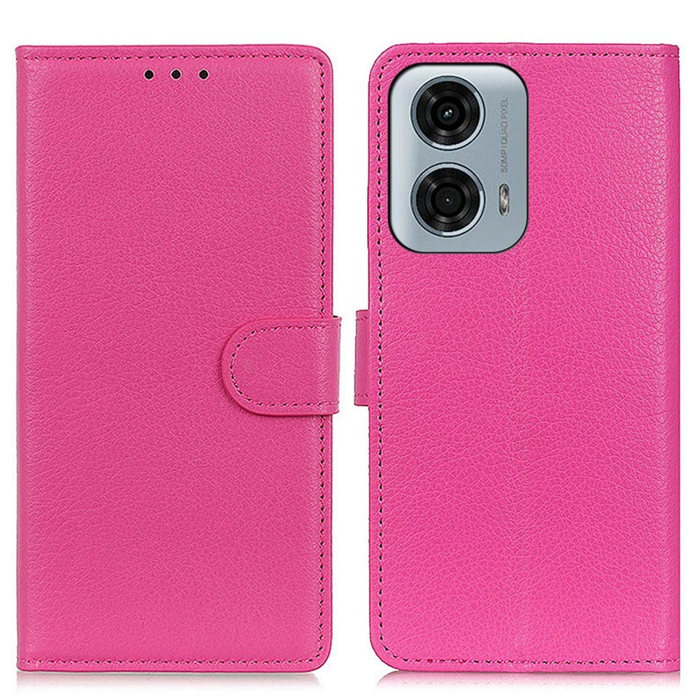 EIDERWOOD Vertical Litchi Texture Telefonveske til Motorola Moto E14 4G / G04 4G / G04s 4G / G24 4G - Rosa