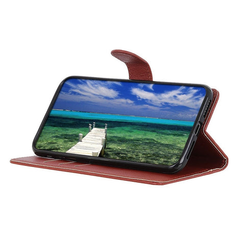 EIDERWOOD Vertical Litchi Texture Telefonveske til Motorola Moto E14 4G / G04 4G / G04s 4G / G24 4G - Brun