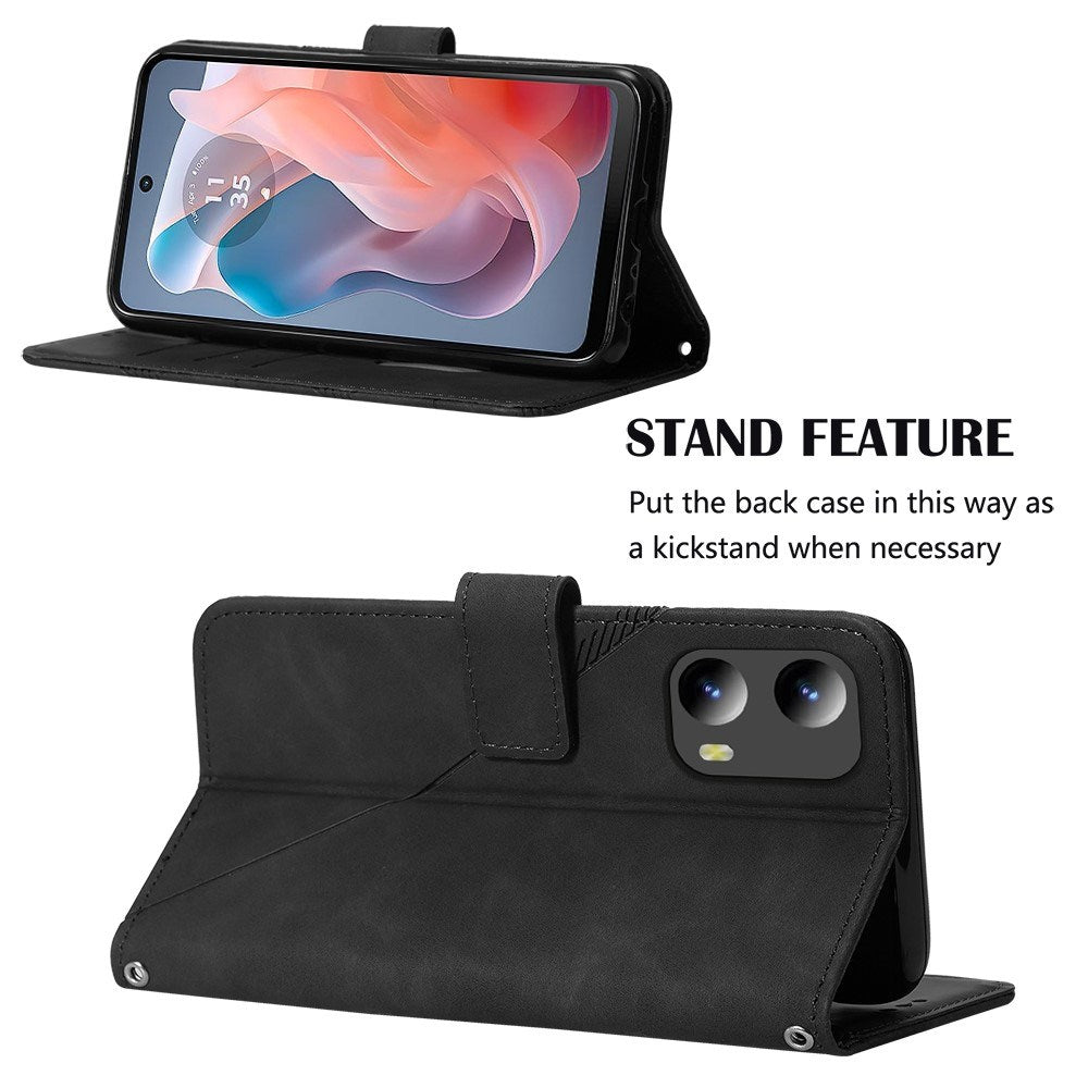 EIDERWOOD Motorola Moto G Play 5G (2024) Flip-deksel i mykt skinn m. Lommebok - Geometri Mønster - Svart