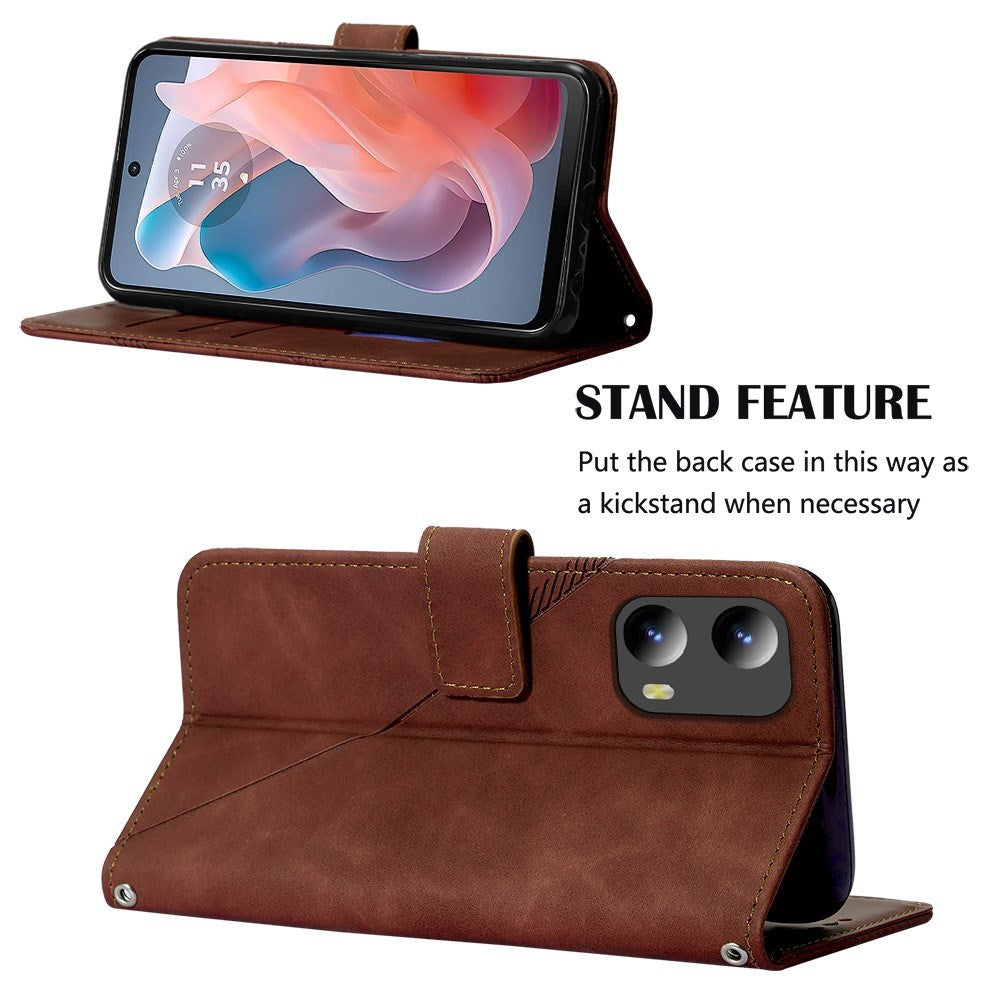 EIDERWOOD Motorola Moto G Play 5G (2024) Blødt Læder Flip Cover m. Pung - Geometri Mønster - Brun