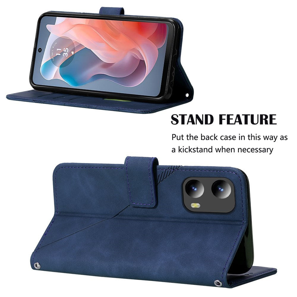 EIDERWOOD Motorola Moto G Play 5G (2024) Blødt Læder Flip Cover m. Pung - Geometri Mønster - Blå