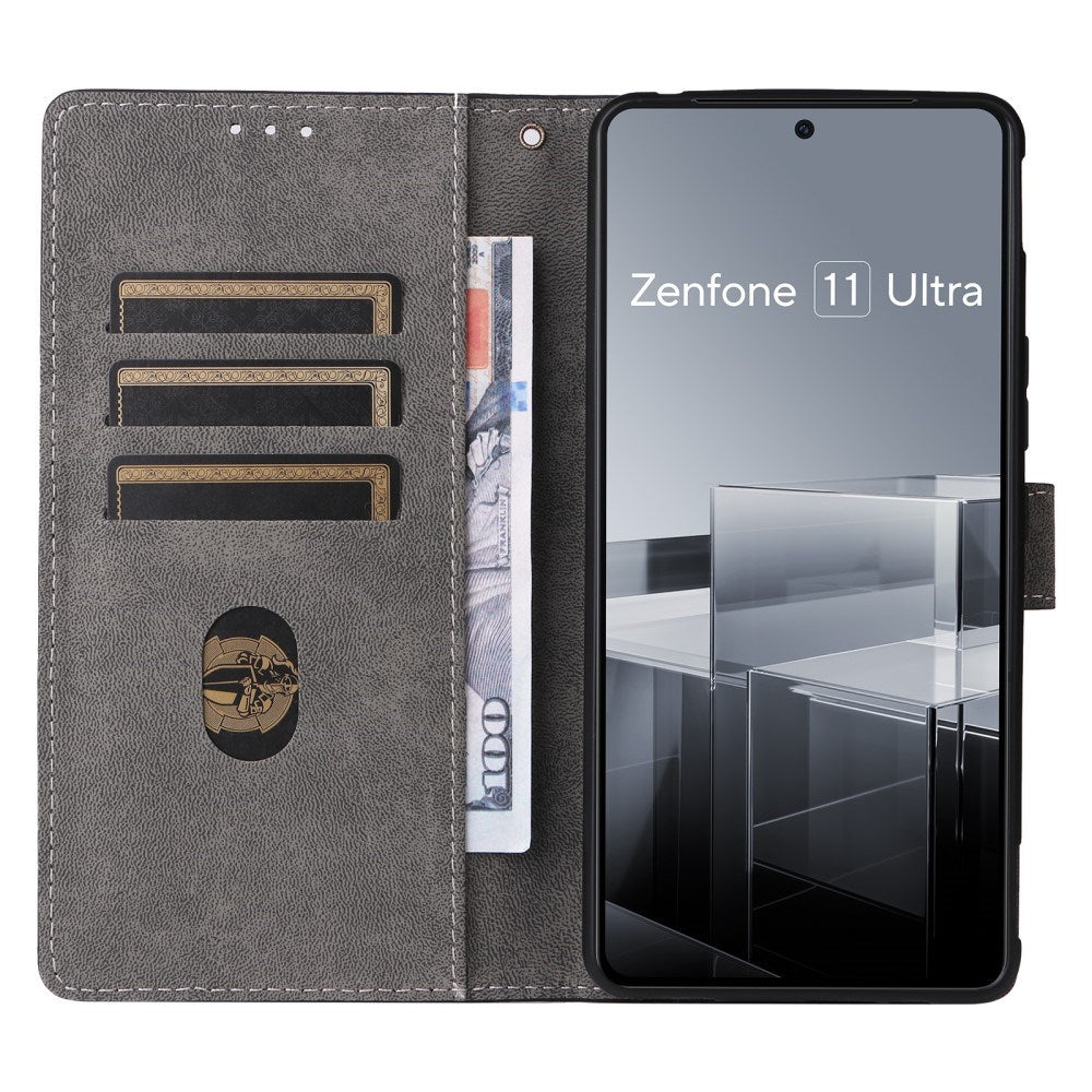 EIDERWOOD Asus Zenfone 11 Ultra Leather Flip Cover m. Lommebok og stropp - Grønn