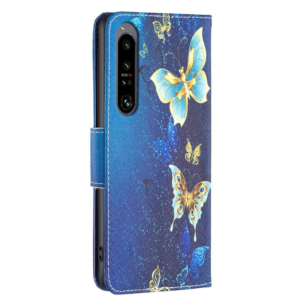 EIDERWOOD Sony Xperia 1 VI Leather Flip Cover m. Lommebok- og stativfunksjon - Blå med sommerfugler