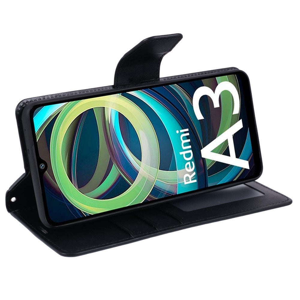 Xiaomi Redmi A3 Kunstlæder Flip Case m. Pung & Ståfunktion - Sort