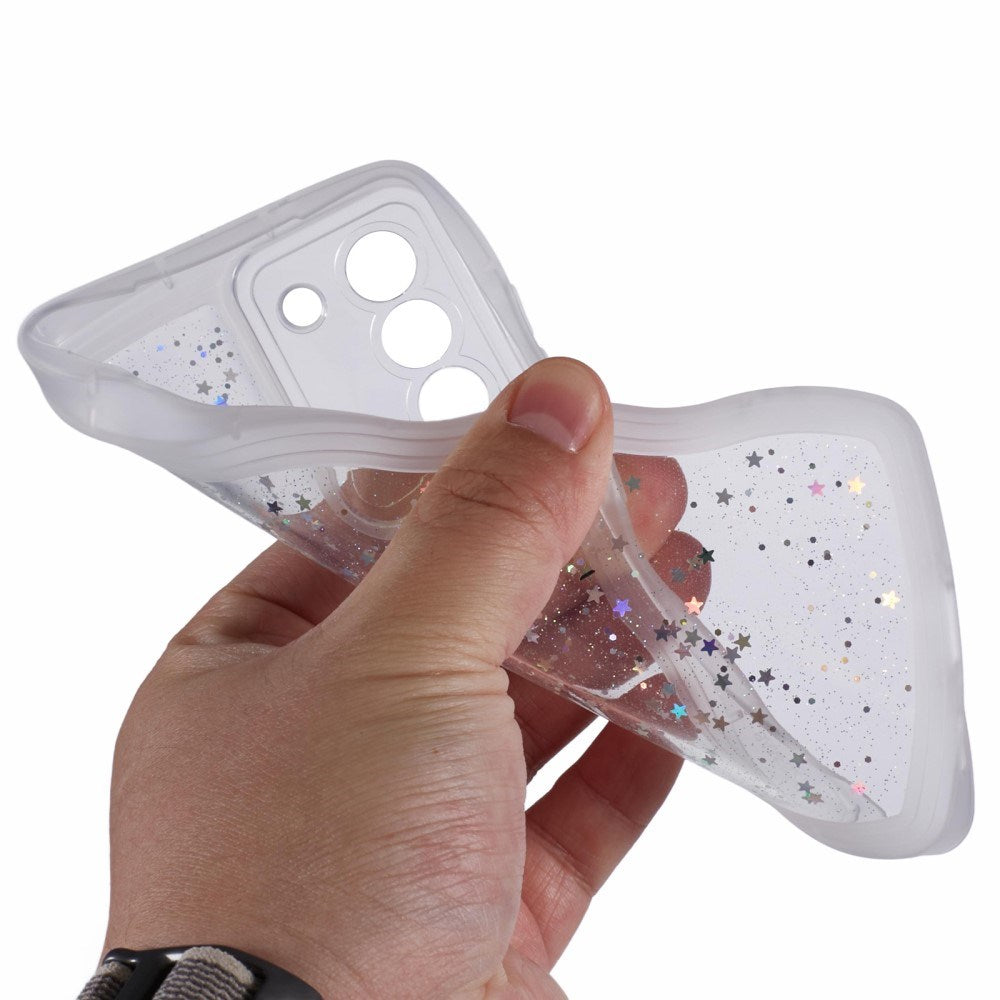 Samsung Galaxy S22+ (Plus) - EIDERWOOD Fleksibelt bølgede bakdeksel i plast m. Glitter - Gjennomsiktig / Hvit
