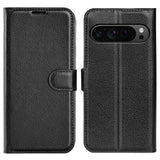 EIDERWOOD Google Pixel 9 Pro XL Litchi Leather Flip Cover m. Lommebok - Svart