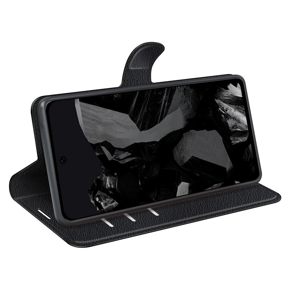 EIDERWOOD Google Pixel 9 Pro XL Litchi Leather Flip Cover m. Lommebok - Svart