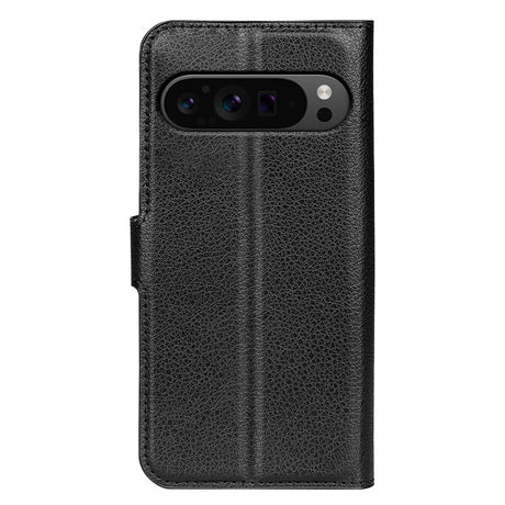 EIDERWOOD Google Pixel 9 Pro XL Litchi Leather Flip Cover m. Lommebok - Svart