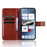EIDERWOOD Nothing Phone (2a) Glanset Leather Flip Cover m. Lommebok og stropp - brun