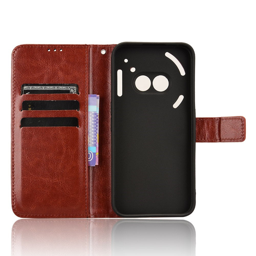 EIDERWOOD Nothing Phone (2a) Glanset Leather Flip Cover m. Lommebok og stropp - brun