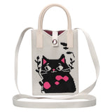 Strikket Crossbody Skuldertaske (180 x 120 mm) - Sort Kat