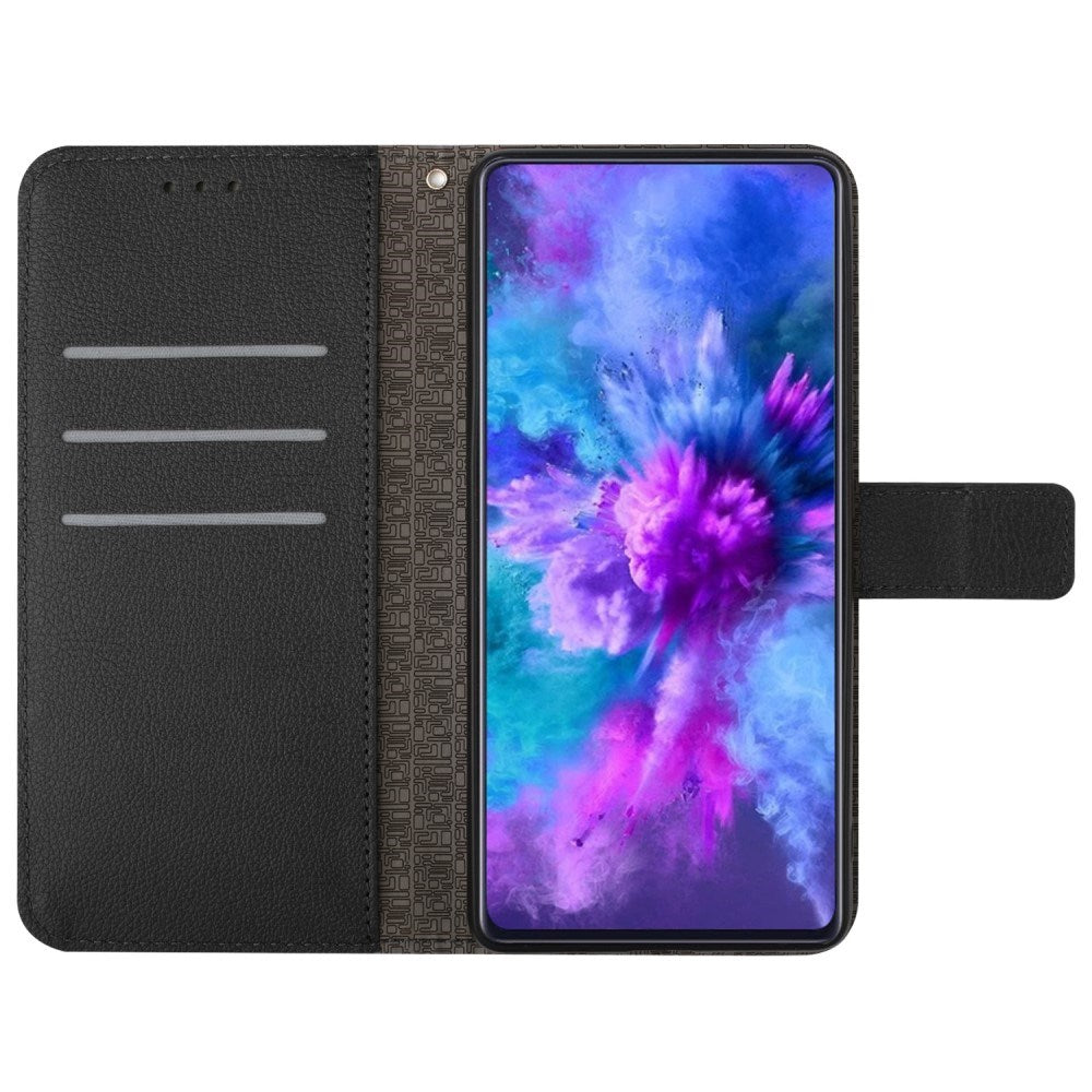 EIDERWOOD Sony Xperia 10 VI Leather Flip Cover m. Lommebok og stropp - Rombegravering - Svart