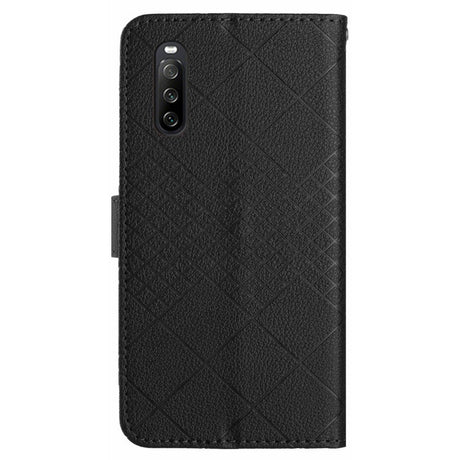 EIDERWOOD Sony Xperia 10 VI Leather Flip Cover m. Lommebok og stropp - Rombegravering - Svart