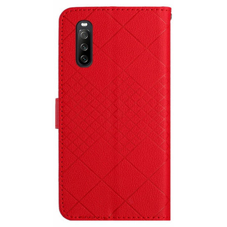 EIDERWOOD Sony Xperia 10 VI Leather Flip Cover m. Lommebok og stropp - Rombegravering - Rød