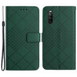 EIDERWOOD Sony Xperia 10 VI Leather Flip Cover m. Lommebok og stropp - Rombegravering - Grønn