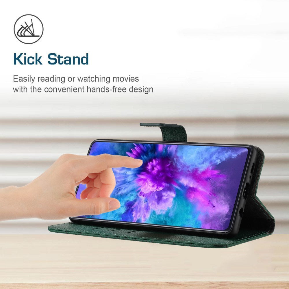 EIDERWOOD Sony Xperia 10 VI Leather Flip Cover m. Lommebok og stropp - Rombegravering - Grønn