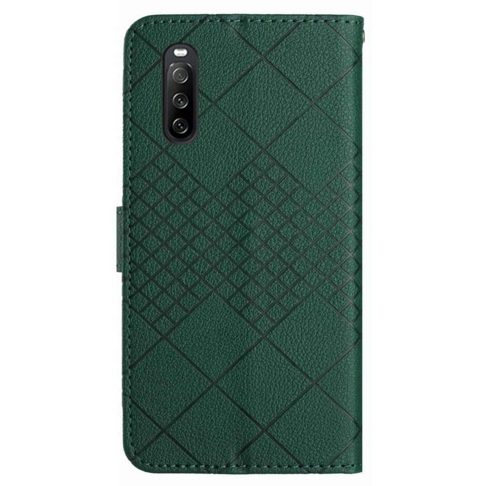 EIDERWOOD Sony Xperia 10 VI Leather Flip Cover m. Lommebok og stropp - Rombegravering - Grønn