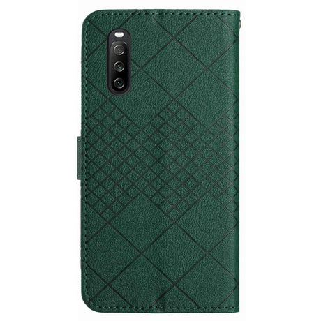 EIDERWOOD Sony Xperia 10 VI Leather Flip Cover m. Lommebok og stropp - Rombegravering - Grønn