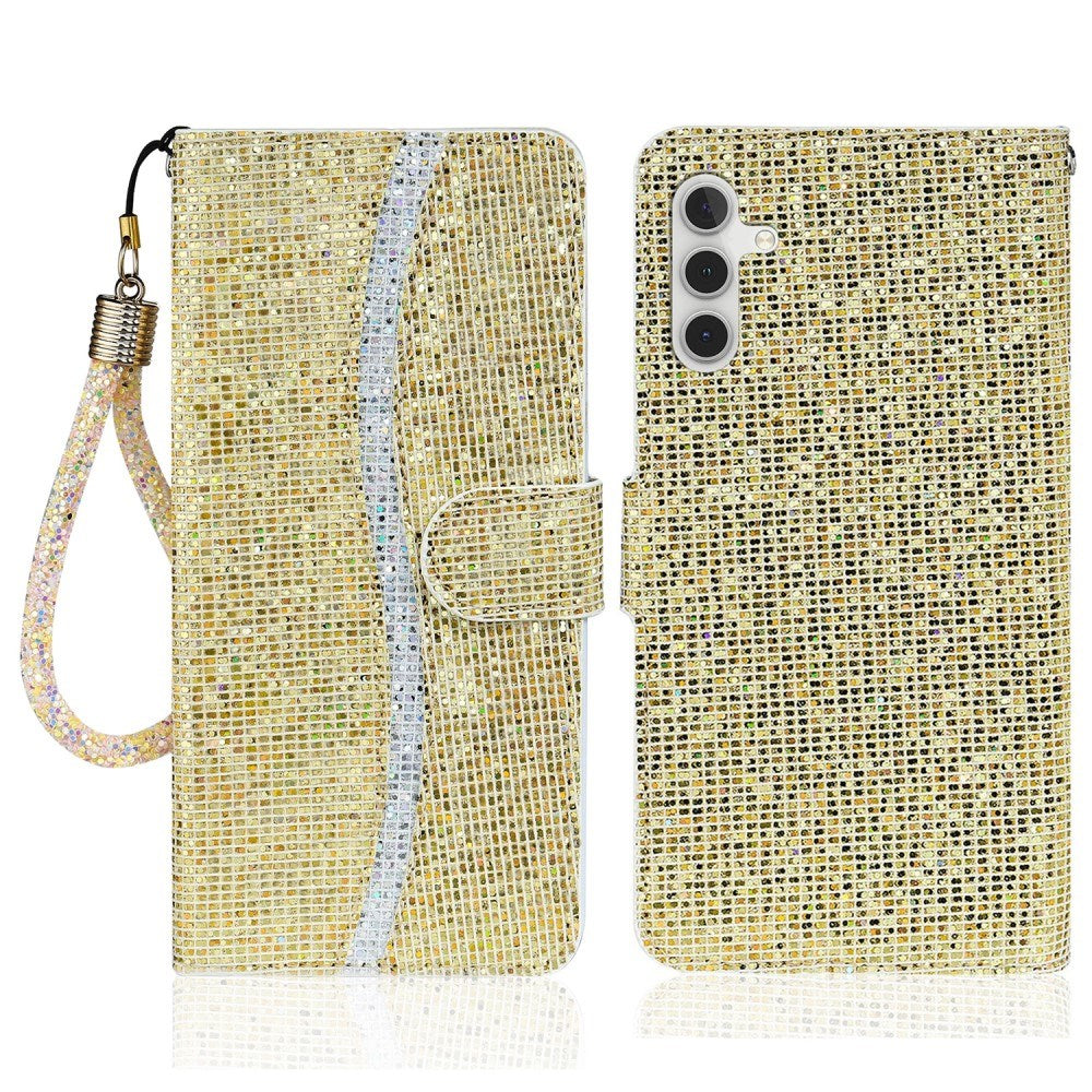EIDERWOOD Samsung Galaxy S24 / S25 Glitter Flip-deksel - Kortholder og stativfunksjon - Gull
