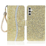 EIDERWOOD Samsung Galaxy S24 / S25 Glitter Flip-deksel - Kortholder og stativfunksjon - Gull