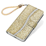 EIDERWOOD Samsung Galaxy S24 / S25 Glitter Flip-deksel - Kortholder og stativfunksjon - Gull