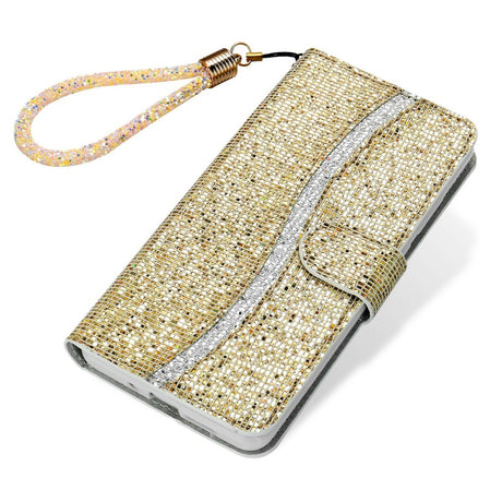 EIDERWOOD Samsung Galaxy S24 / S25 Glitter Flip-deksel - Kortholder og stativfunksjon - Gull