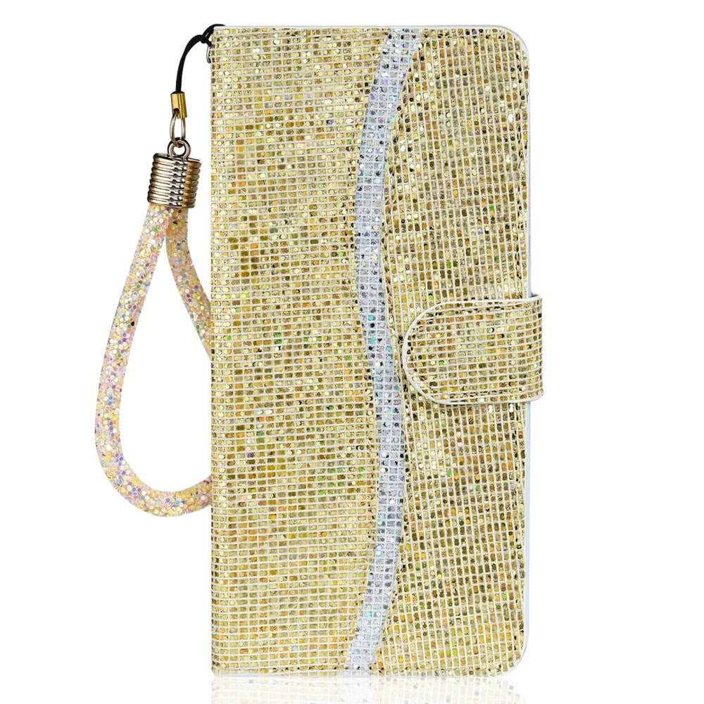 EIDERWOOD Samsung Galaxy S24 / S25 Glitter Flip-deksel - Kortholder og stativfunksjon - Gull