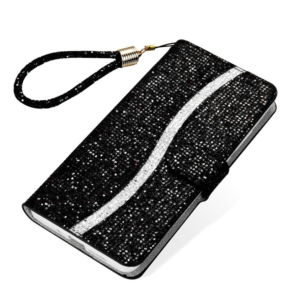 EIDERWOOD Samsung Galaxy S24 / S25 Glitter Flip Cover - Kortholder og stativfunksjon - Svart
