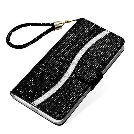 EIDERWOOD Samsung Galaxy S24 / S25 Glitter Flip Cover - Kortholder og stativfunksjon - Svart