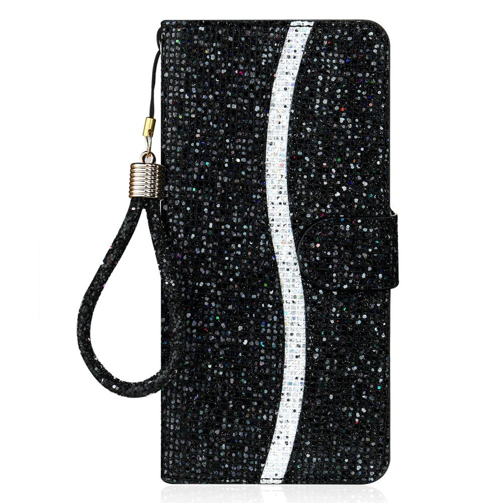 EIDERWOOD Samsung Galaxy S24 / S25 Glitter Flip Cover - Kortholder og stativfunksjon - Svart