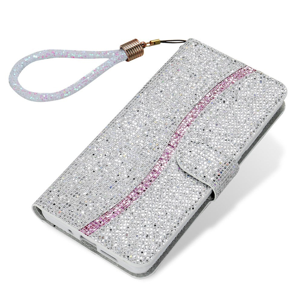 EIDERWOOD Samsung Galaxy S24 / S25 Glitter Flip Cover - Kortholder og stativfunksjon - Sølv