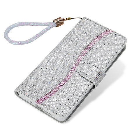EIDERWOOD Samsung Galaxy S24 / S25 Glitter Flip Cover - Kortholder og stativfunksjon - Sølv