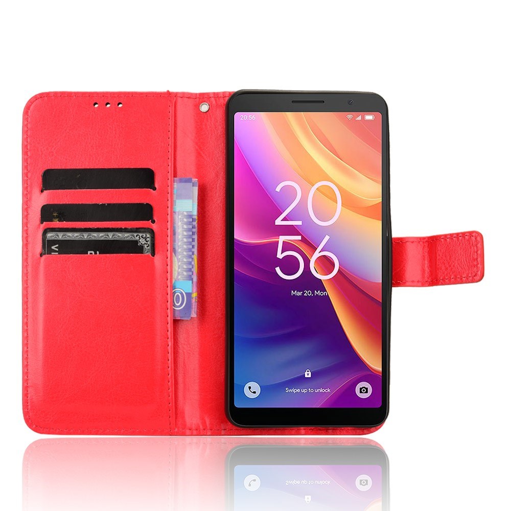 EIDERWOOD TCL 501 Blankt Kunstlæder Flip Cover m. Pung & Strop - Rød