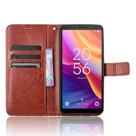 EIDERWOOD TCL 501 Blankt Kunstlæder Flip Cover m. Pung & Strop - Brun