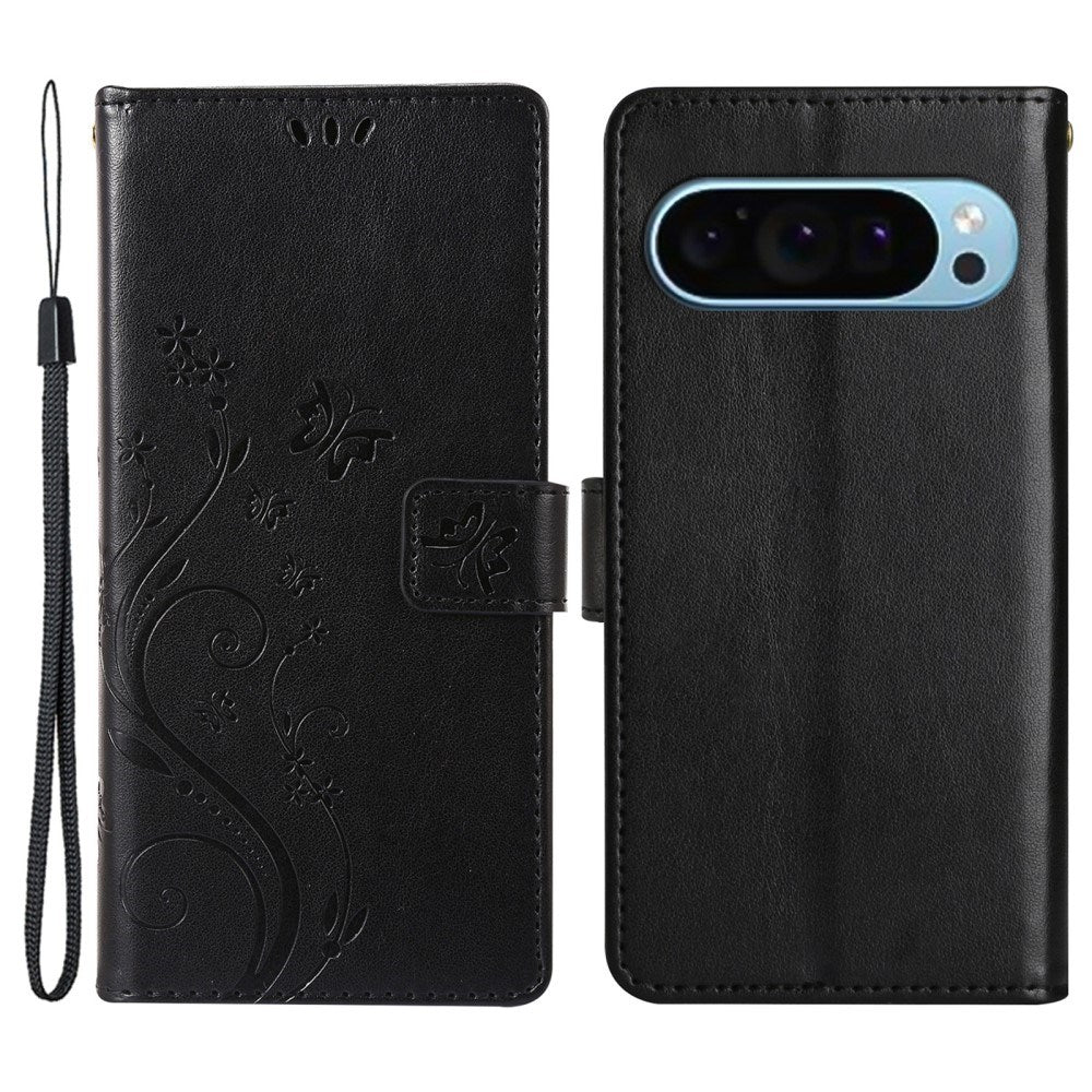 EIDERWOOD Google Pixel 9 / 9 Pro Butterfly Leather Flip Cover m. Lommebok - Svart