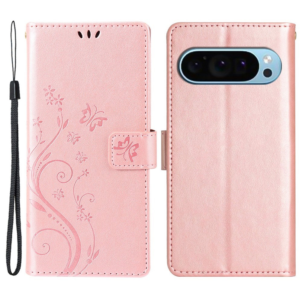 EIDERWOOD Google Pixel 9 / 9 Pro Butterfly Leather Flip Cover m. Lommebok - Rose gull